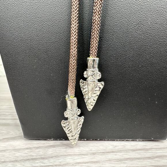 Vtg Unisex Bolo Tie Gold Tone Marbled Pendant Brown Braided Cord Adjustable Boho - Picture 3 of 9